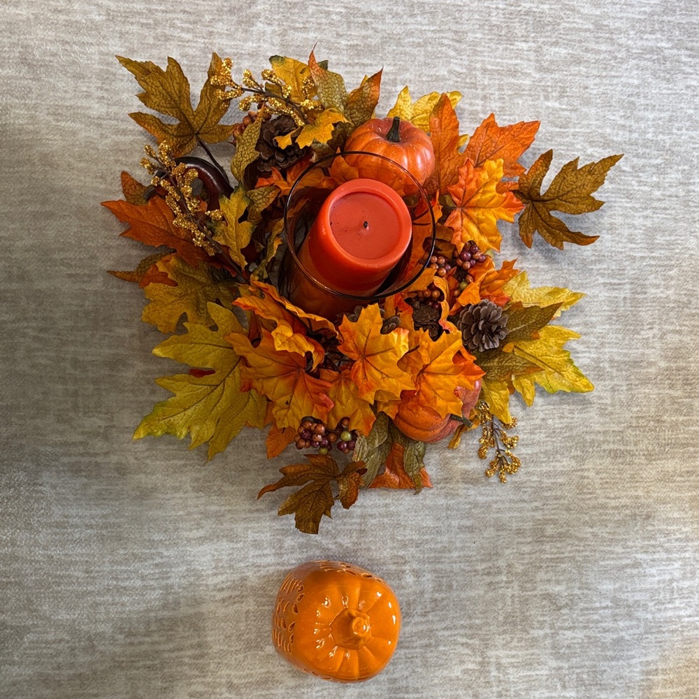 Autumn Harvest Orange Candle Centerpiece